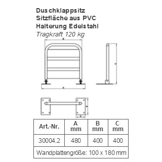 Duschklappsitz aus Edelstahl mit PVC-Sitzfläche