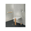 Set: Duschsitz mit Fuß, klappbar, weiß/holz, 150 kg belastbar, Duschablage, weiß (austauschbar)
